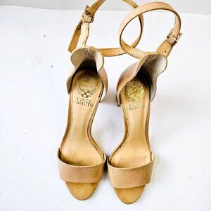 Vince Camuto Beige 3.5" Block Heel Dress Sandal Shoes With Ankle Strap. Size 8M